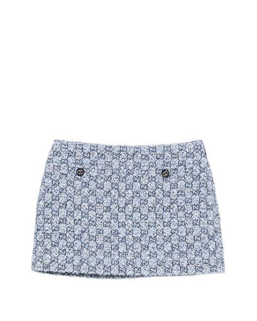 Gucci Blue Gg Tweed Mini Skirt