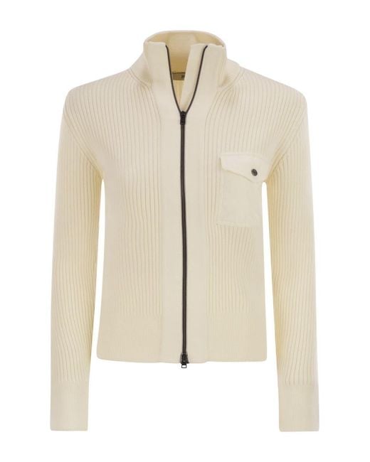 Herno Natural Wool Ribbed Cardigan