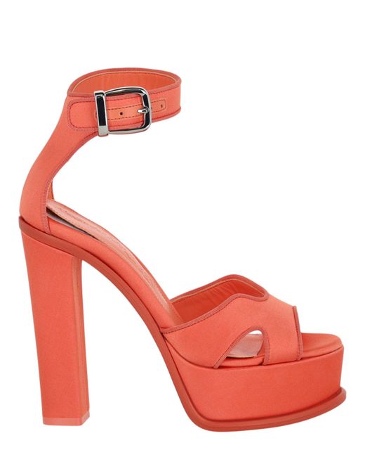Women's Red Satin Platform Heels