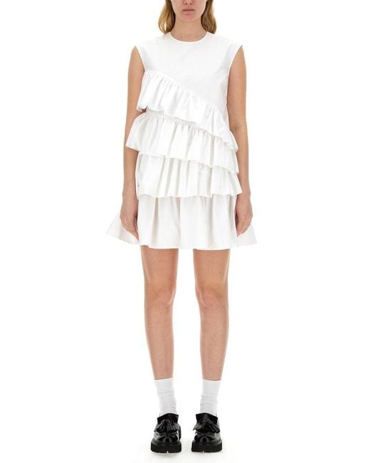 MSGM White Mini Dress With Ruffles
