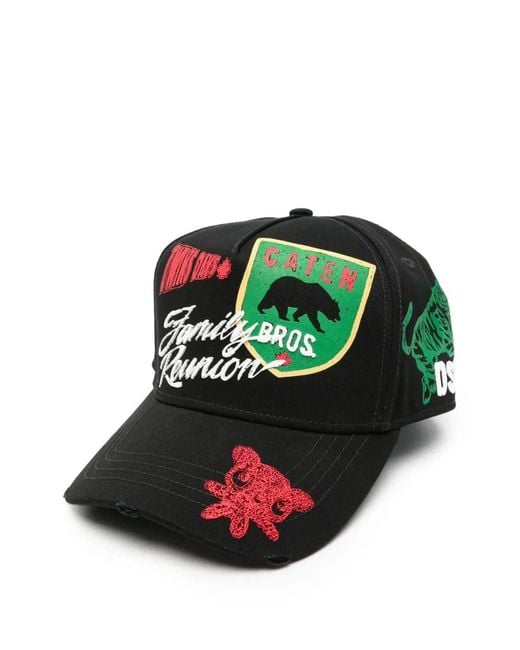 DSquared² Green Distressed Embroidered Baseball Cap for men