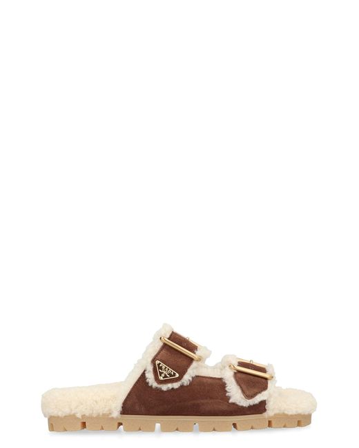 Prada Brown Slippers In Suede