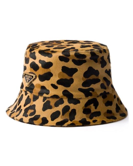 Women's Brown Leopard Print Leather Bucket Hat