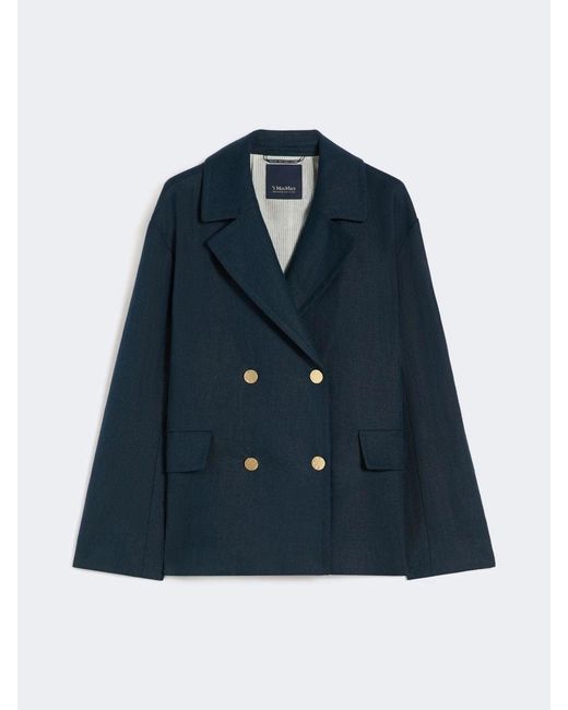 Max Mara Blue Double-Breasted Linen Jacket