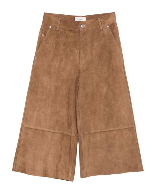 AMI Brown Suede Leather Trousers
