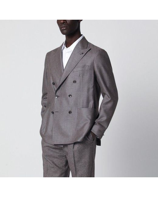 Tagliatore Gray Silk And Wool Doublebreasted Jacket for men
