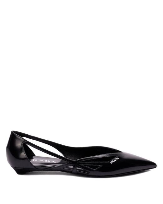 Prada Black 15Mm Cut-Out Leather Ballerina Shoes