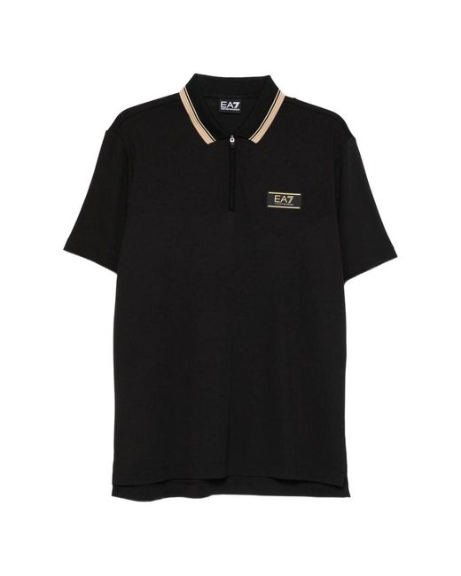 EA7 Black Logo-Patch Polo Shirt for men