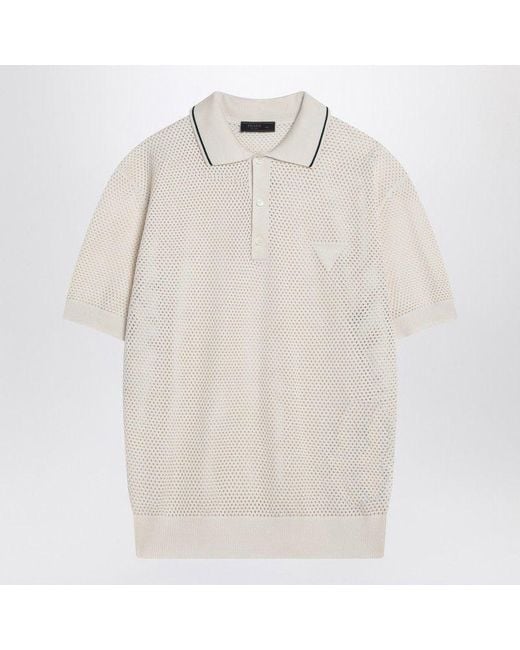 Prada White Openwork Talc-Coloured Polo for men