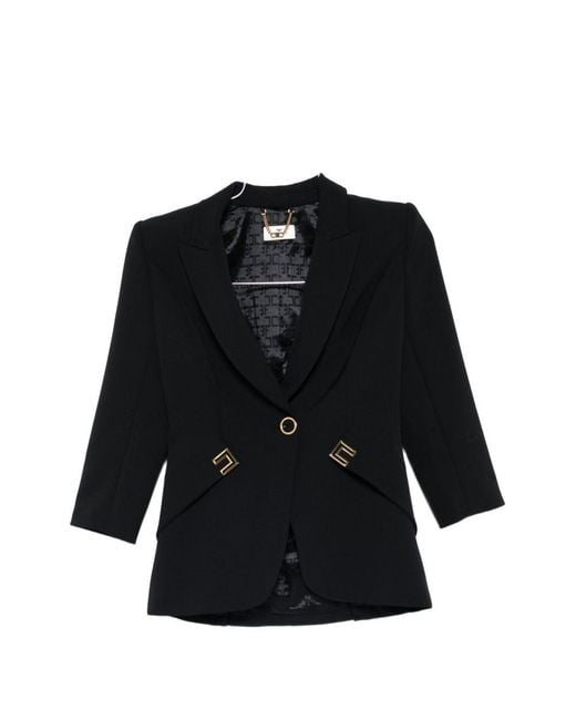 Elisabetta Franchi Black Double Stretch Crepe Jacket With Logo Details