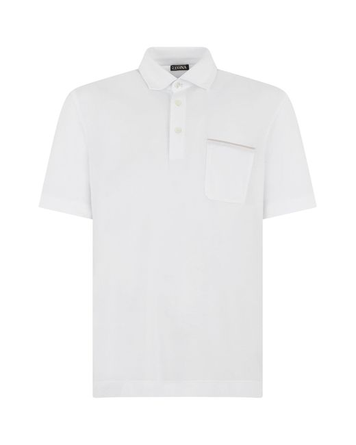 Men's White Cotton Polo With Short Sleeves