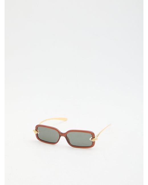 Bottega Veneta White Knot Rectangular Sunglasses