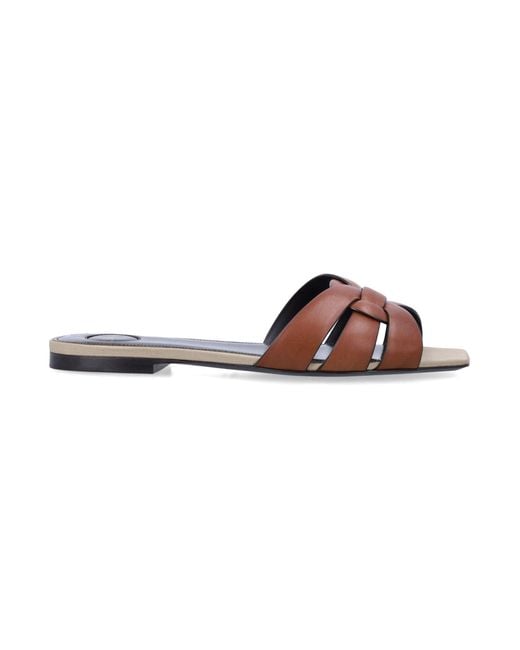Saint Laurent Brown Solid Tribute Flat Mules