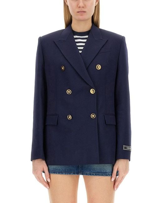 Versace Blue Double-Breasted Blazer