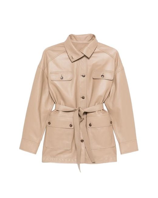 Yves Salomon Natural Buttoned Jacket With Belt