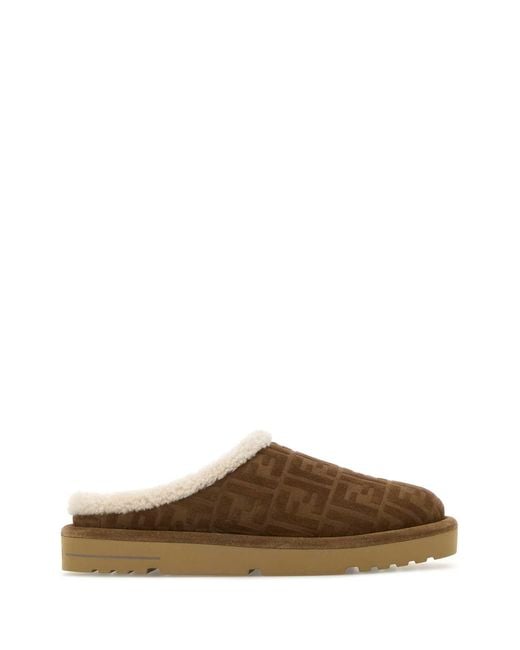 Fendi Brown Suede Slippers