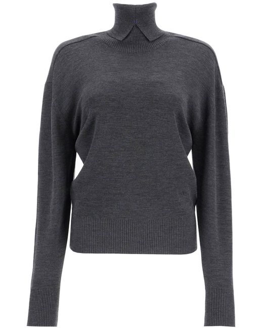 Burberry Gray High-Neck Wool Pullover Sweater
