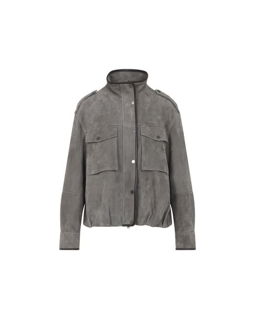 Brunello Cucinelli Gray Leather Jacket