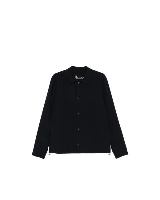 Herno Black Double Bi-Stretch Fabric Shacket With Logo Buttons.<Br for men