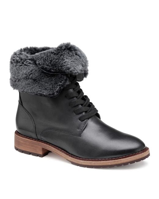 Johnston & Murphy Julie Shearling Laceup Boot in Black Lyst