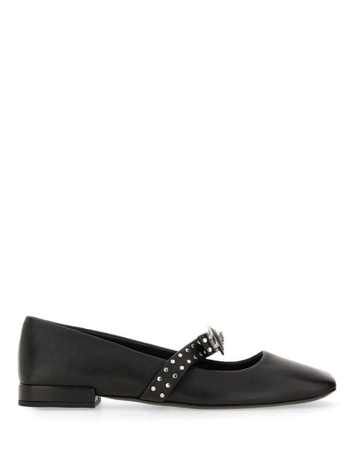 Versace Black Gianni Ribbon Leather Ballerina Flats With Studded Bow