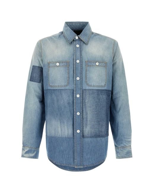 Givenchy Blue Patchwork Denim Shirt for men