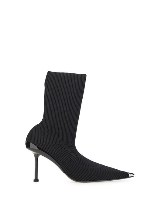 McQueen Black Statement Raffia Pointed-Toe Boots For