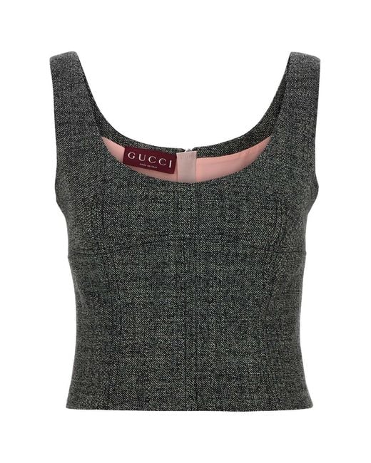 Gucci Gray Wool Grisaille Top, Size 42 It, Ready-To-Wear