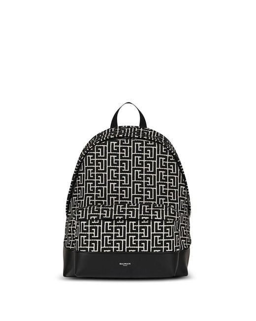 Balmain Black All-Over Logo-Pattern Backpack for men