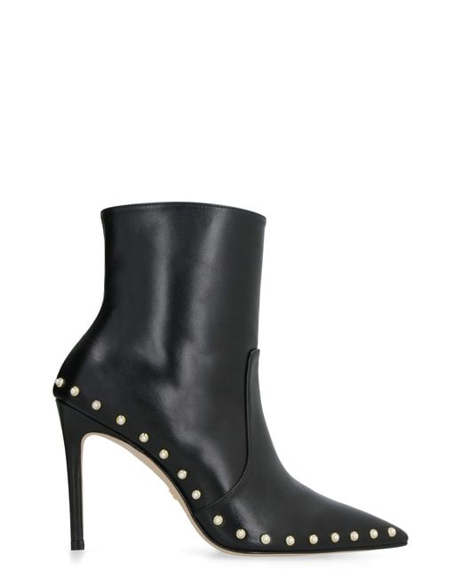 Stuart Weitzman Black Leather Pointy-Toe Ankle Boots Cowhide