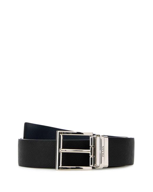 Prada Black Leather Reversible Belt for men
