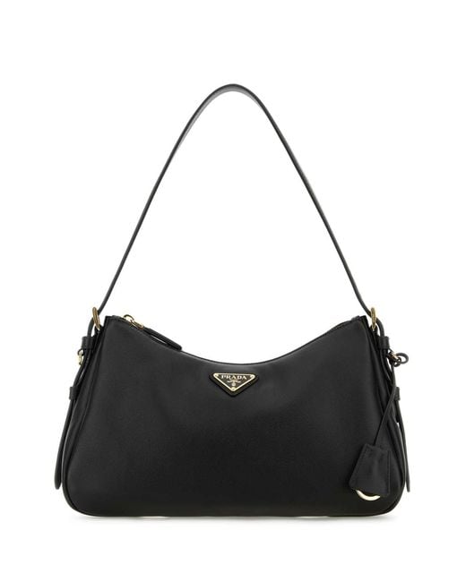 Prada Black Leather Medium Aimee Shoulder Bag