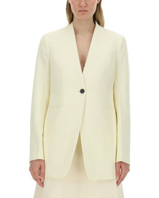 Jil Sander Natural Single Button Tailored Jacket With Notched Lapel
