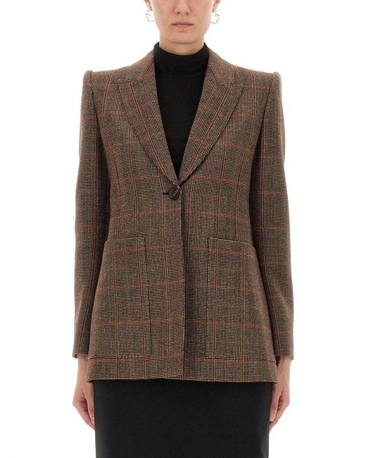 Chloé Brown Checked Wool Blazer