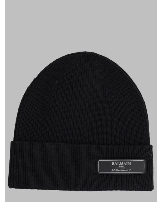 Balmain Black Beanie With Logo Patch