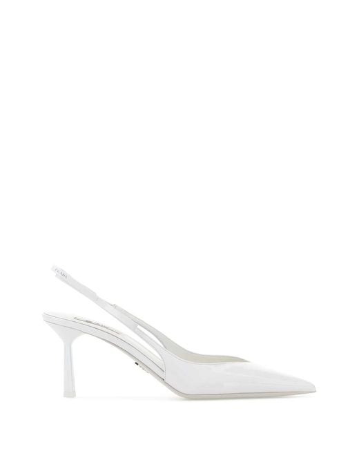 Prada White Solid Pointed Toe Pumps