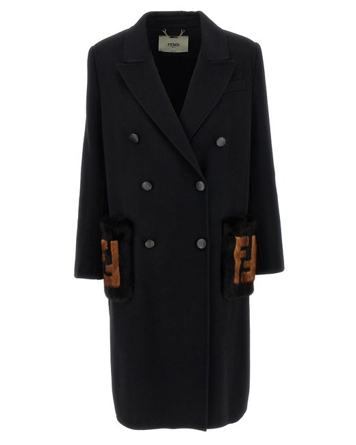 Fendi Black Wool Double-Breasted Coat