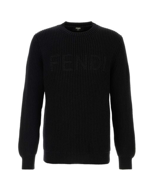 Fendi Black Crew Neck Sweaters for men