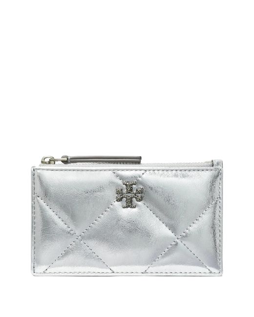 Kira Zip Card Case di Tory Burch in Gray