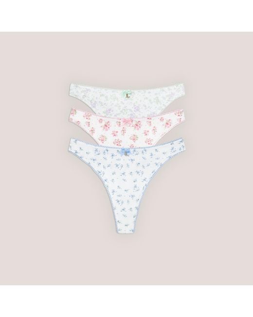 Lounge White Bloom Thongs (3-Pack)
