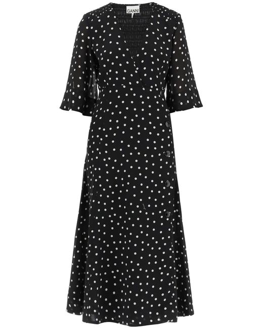 Ganni Polkadot Midi Dress in Black Lyst