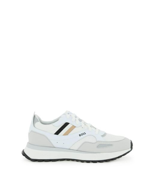 BOSS by HUGO BOSS Faux Leather And Mesh 'jonah' Sneakers in White for Men |  Lyst