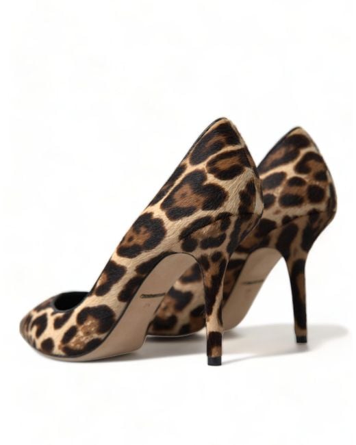Dolce Gabbana Brown Leopard Pony Hair Leather Heels Shoes in