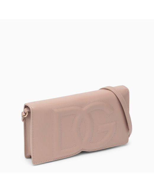 Dolce & Gabbana Dolce&gabbana Powder Pink Leather Phone Bag With Logo