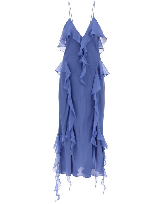 Khaite Pim Ruffled Dress in Blue Lyst