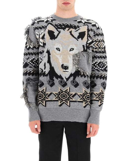 Psychologisch Megalopolis lamp Etro Jacquard Wool Sweater With Wolf in Gray for Men | Lyst