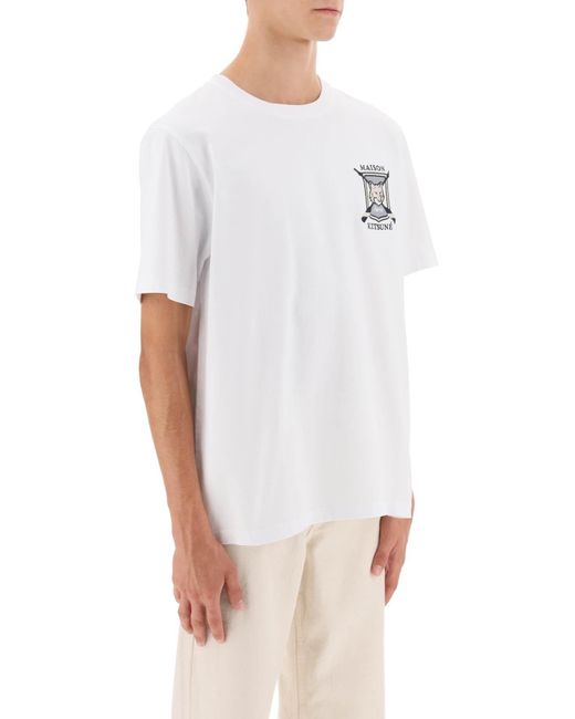 Maison Kitsuné College Fox Embroidered T Shirt in White for Men