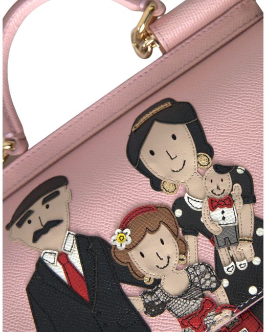 Dolce Gabbana Pink Leather Sicily Dg Family Motive Tote Shoulder