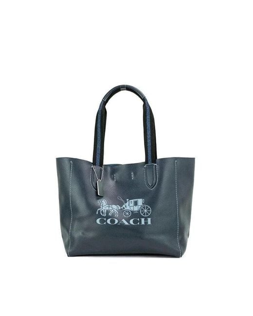 COACH Derby Medium Navy Pebble Leather Horse Carriage Tote Handbag