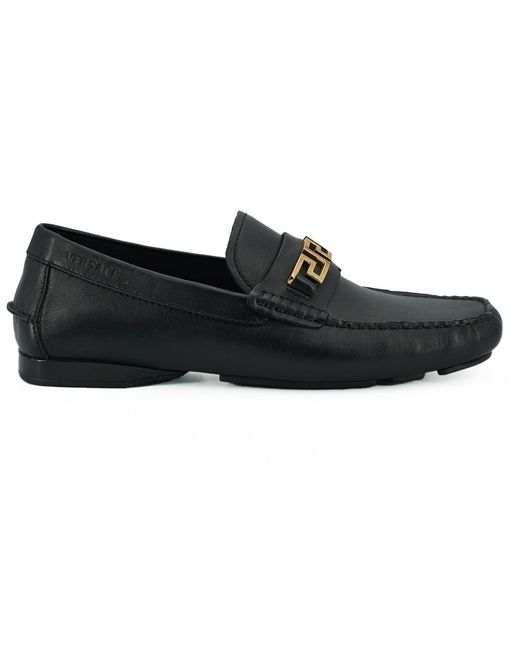 Versace Black Calf Leather Loafers Shoes for Men | Lyst